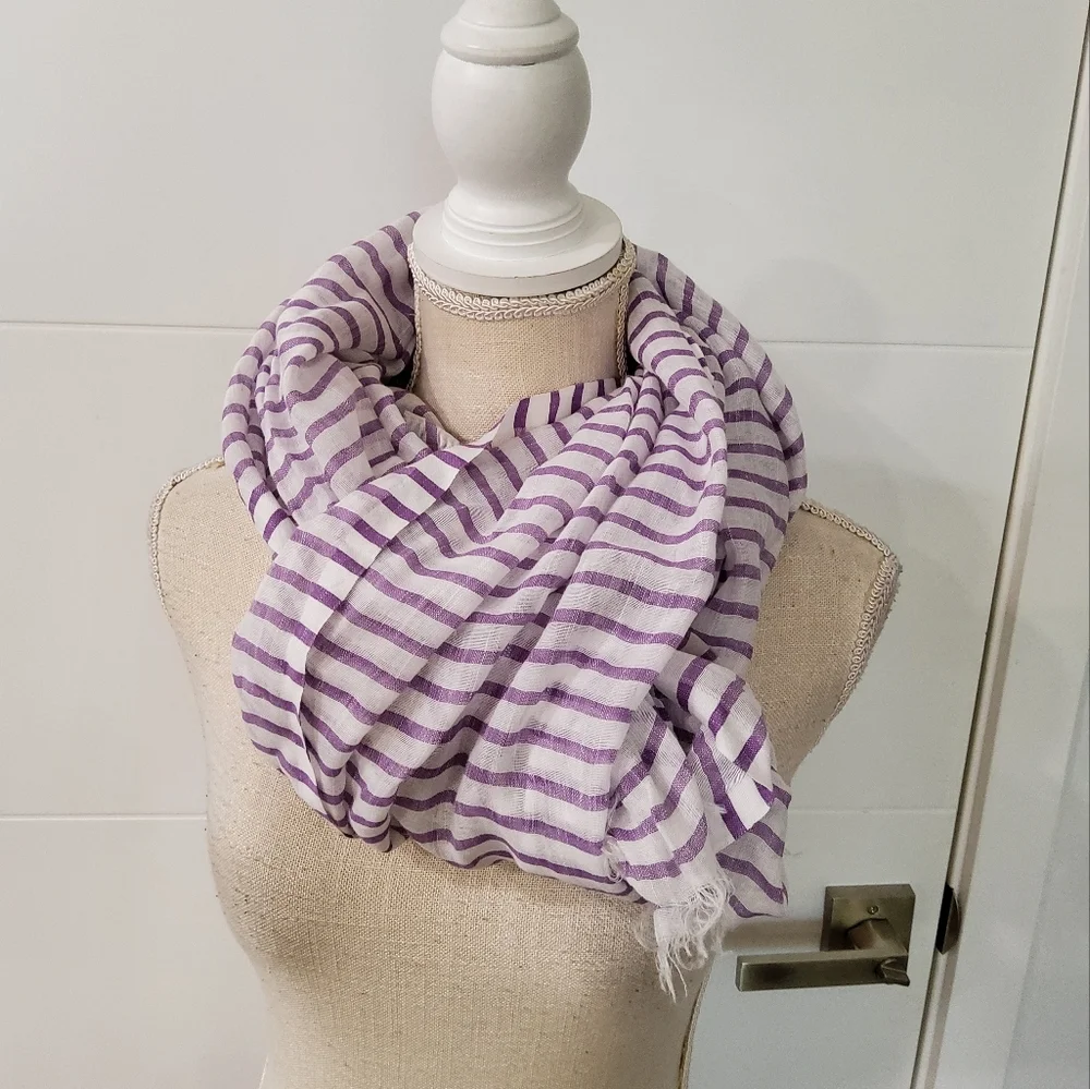Max Mara Linen Blend Striped Purple and White Scarf